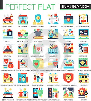 Health, car, house Insurance vector complex flat icon concept symbols for web infographic design.