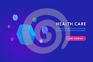 Health care abstract hexagon texture flat isometric vector illustration website template science medical icon innovation concept