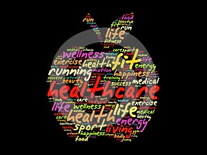 Health care apple word cloud collage