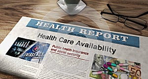 Health care availability newspaper on table