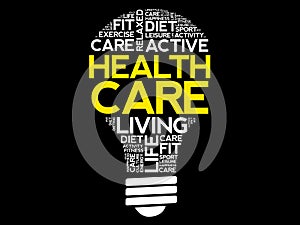 Health care bulb word cloud collage