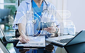 health care business graph data and growth, Medical examination and doctor analyzing medical report network connection on tablet
