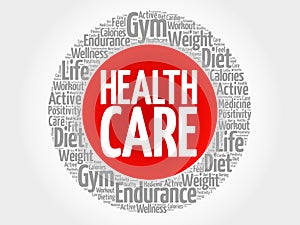 Health care circle stamp word cloud