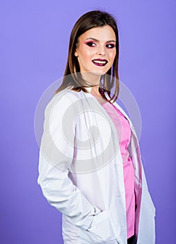 Health care and cure concept. healthy lifestyle. Health treatment and healthcare. smiling nurse in white uniform. sexy