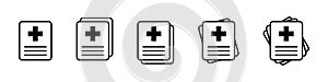 Health care diagnosis vector icon. Medical forms, medical certificate icon.