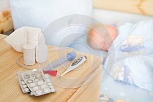 Health care - drugs and tissue with sick baby