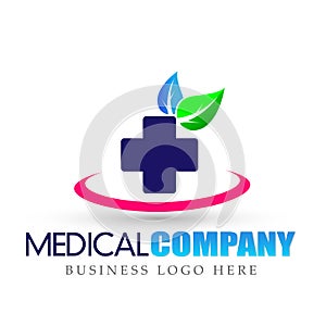 Health care medical cross nature leaf logo icon on white background photo