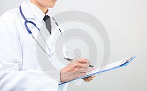 Health care, medical examinations, viral disease, in disease, writing reports of illness in patients on white background