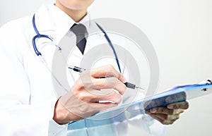 Health care, medical examinations, viral disease, in disease, writing reports of illness in patients on white background