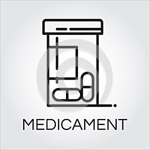 Health care medicament black icon drawing in outline style photo