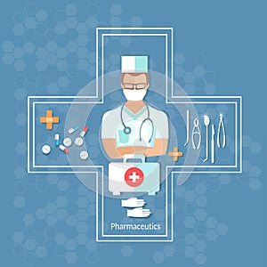 Health care and medicine doctor with stethoscope vector concept