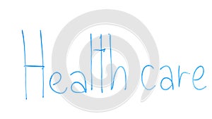 Health care phrase written on glass, medicine reform, care for population