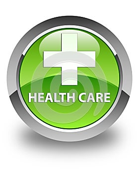 Health care (plus sign) glossy green round button