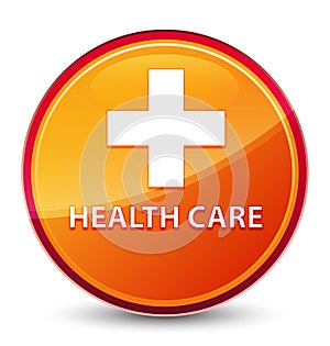 Health care (plus sign) special glassy orange round button