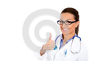 Health care professional or nurse or doctor or dentist giving thumbs up sign