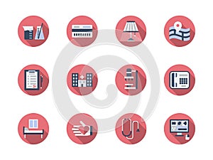 Health care round color icons set