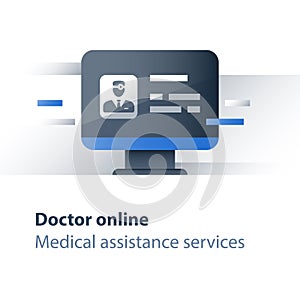 Health care specialist, doctor online, distant treatment, disease consulting, medical web services, general practitioner guidance