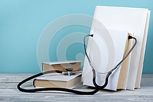 Health care template for text medicine treatment concept. stethoscope , background. Empty blank, stethoscope