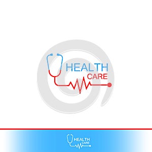 Health care Vector Icon Logo. Tonometer with heart cheering cardiogram. Label or logo for Hospital. Vector Isolated on White backg
