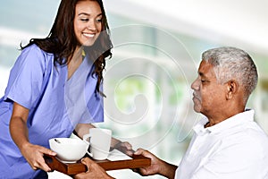 Health Care Worker and Elderly Man