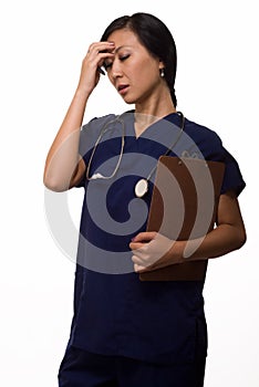 Health care worker with a headache photo