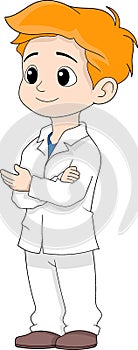 health cartoon doodle illustration, a male doctor is standing and conveying a healthy way of life photo