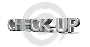 Health check-up 3D lettering on white background. Health well-being concept,