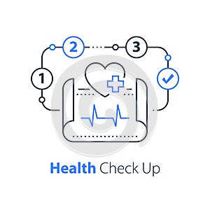 Health check up, heart system exam, hypertension symptoms, cardiovascular disease test