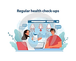 Health Check-up Illustration. Patient discusses olfactory health with a medical professional.