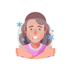 Chills flat illustration. Woman feeling cold and shivering photo