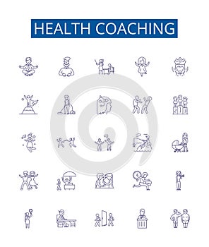 Health coaching line icons signs set. Design collection of Wellness, Nutrition, Exercise, Habits, Training, Lifestyle