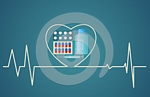 Health concept - heart symbol consists of the pills, flat design