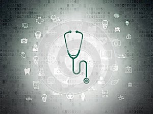 Health concept: Stethoscope on Digital Data Paper background
