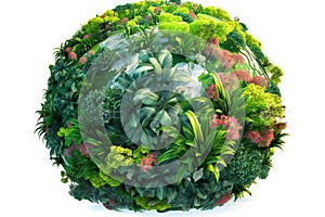 Health Day, planet Earth entwined with grass and colorful flowers on a white background. AI generated