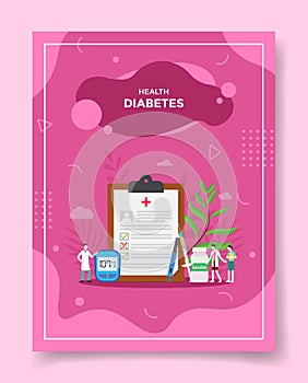 health diabetes concept people doctor nuurse around patient profile clip board drug insulin syringe blood test for template of
