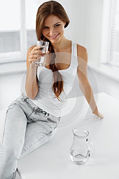 Health And Diet Concept. Woman Drinking Water. Healthy Eating. H