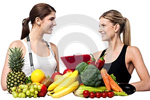Health experts. Fresh fruits and vegetables photo