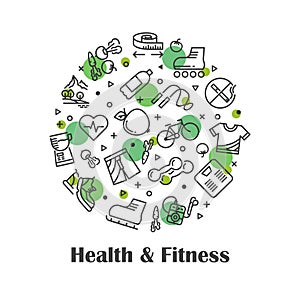 Health and fitness, fresh food outline icons concept vector