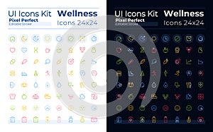 Health and fitness pixel perfect color linear ui icons set for dark, light mode