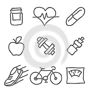 Health and Fitness vector icons. Elements for print, mobile and web applications
