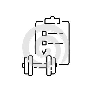 Health And Fitness vector line Icons set. Healthy lifestyle and diet or gym. Dumbbell and sport checklist