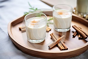 health focused shot of dairyfree horchata with almond milk