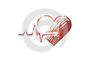 Health, heart, care, heartbeat, cardiogram concept. Hand drawn isolated vector.
