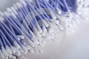 Health and hygiene: Close up of a stack of cotton buds. 1