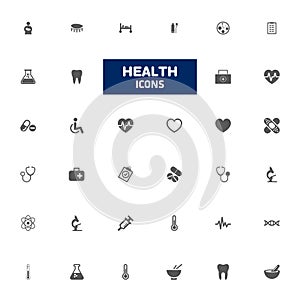 Health icon set. Vector line design. Medical equipments icon.