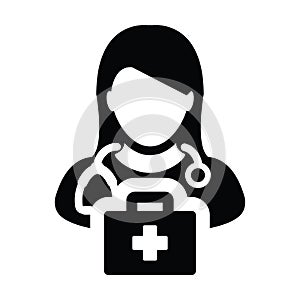 Health icon vector female doctor person profie avatar with Stethoscope and first aid kit bag for Medical Consultation