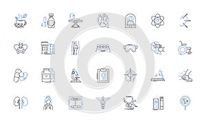 Health information technology line icons collection. Interoperability, Blockchain, Telemedicine, Analytics, Wearables