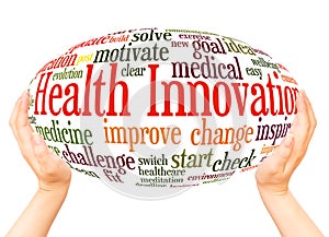 Health Innovation word cloud hand sphere concept