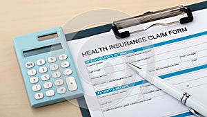 Health insurance claim form with calculator