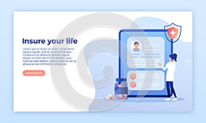 Health insurance concept flat illustration set. Web banner of healthcare and medical services, suitable for web design, banner,